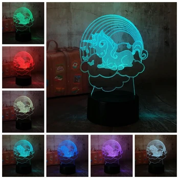 Krásne Roztomilé Jednorožec 3D LED stolná Lampa 7 Zmena Farby Nočné Svetlo Detská Izba Decor Lesk Dovolenku, Romantický Priateľka Deti lampa