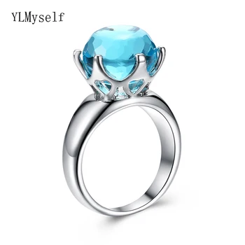 Krásny veľký modrý kameň krúžky módne šperky mosadz kovové strieborné pozlátené rýchle dodanie Koruny prst prsteň pre ženy