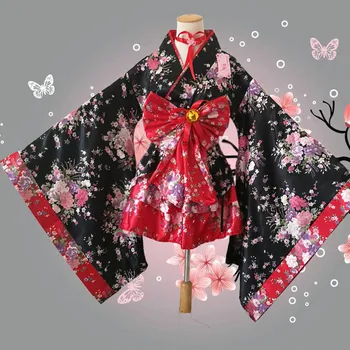 Krátke Anime Cosplay Japonské Kimono Lolita Kostým Červená Ružová Ženu Sexy Gotický Halloween Kostýmy pre Ženy Šaty Plus Veľkosť
