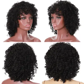 Krátke kinky afro parochňa pre ženy, ženské syntetické vlasy prírodné parochne black prírodné Vysokej teplote klasické retro MUMUPI