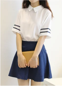 -Krátke rukávy Japonskej školy jednotné dievča námorník jednotné biela blúzka a modré krátke sukne Japončina kórejčina kostým dievča