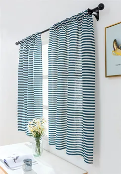 Krátke Záclonové modrým pruhom štýl Opony Kuchyňa bavlnená posteľná bielizeň Opony Semi-odtieň Malé Opony pre Domáce dekorácie 1pic 1m široký