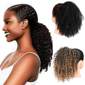 Krátke Šnúrkou Kinky Afro Kučeravé Cope, Syntetické Vlasy Buchta Afro Lístkového Chignon Príčesky Pre Ženy Clip in predlžovanie Vlasov