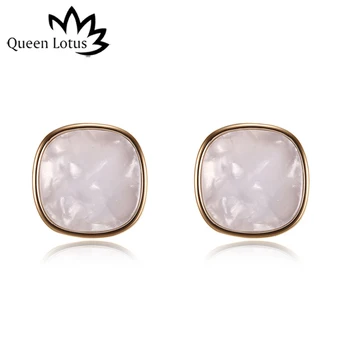 Kráľovná Lotus Opal Ženy Stud Náušnice Štvorcového Tvaru Earings Módne Šperky Za Darček