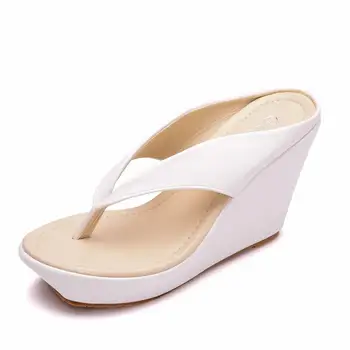 Kráľovná Platformu Kliny Sandále Kliny Flip Flops Vysokým Podpätkom Sandále, Papuče Biele Plážové Sandále Bohemia Flip Flops Ružová