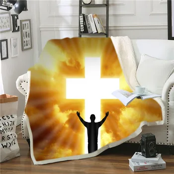 Kríž deka Ježiš kríž tlač plyšové Sherpa deka klimatizácia deka gauč deka nová deka posteľná bielizeň
