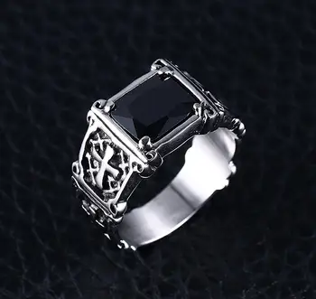 Kríž Ruby red & black zirkón diamantov, drahých kameňov prstene pre mužov punk gotický z nehrdzavejúcej ocele, šperky pohode módne doplnky, darčeky