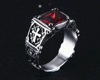Kríž Ruby red & black zirkón diamantov, drahých kameňov prstene pre mužov punk gotický z nehrdzavejúcej ocele, šperky pohode módne doplnky, darčeky