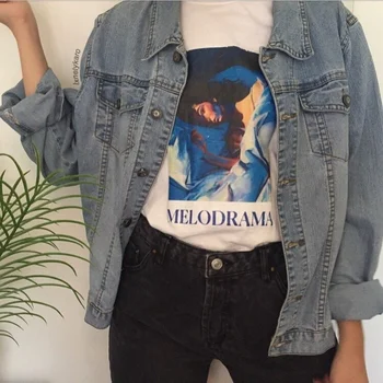 Kuakuayu HJN Lorde obal Melodrámu Maľba T-Shirt Pop Music Grafické Tričko Grunge Estetické Street Style Tee Tričko