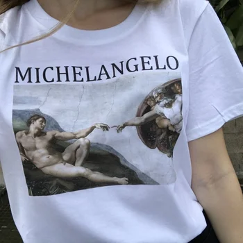 Kuakuayu HJN Michelangelo Sistino Harajuku Ulzzang T-shirt Umenie Tričko Van Gogh Tee Tričko Femme Oblečenie, Krátke Rukáv Tričko