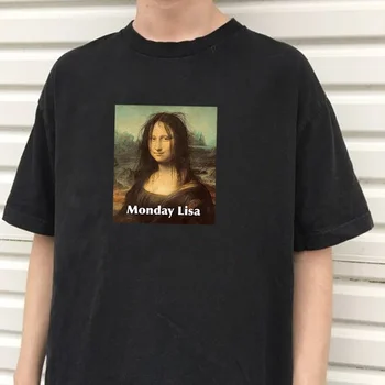 Kuakuayu HJN Unisex pondelok Lisa Funny T-Shirt Vintage Módy Hipters Roztomilý Letné Top Tee Meme Tričko Darček