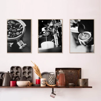 Kuchyňa Plagát Čierna Biela Káva Food Drink Plátno Tlačiť Múr Umenia Maľby Moderný Obraz Jedáleň, Reštaurácia Dekorácie