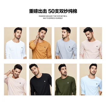 KUEGOU bavlna pánske T-shirt long sleeve jeseň zmluvne výšivky vykresliť bez podšívky horný odev top plus veľkosť ZT-496