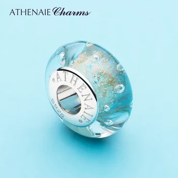 Kvalitné Svetlo Modrá Zlaté Piesky Bublina Murano Skla Korálky Fit Pôvodné ATHENAIE 925 Silver Kúzlo Náramok Európskej DIY Šperky