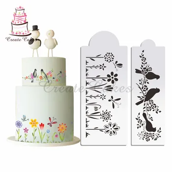 Kvet a Vtákov Vzorkovníka Cake Zdobenie Vzorkovníka Plastové Formy Dizajn Tortu Šablóny Formy Cookies Plesne Fondant Nástroje Pečenie