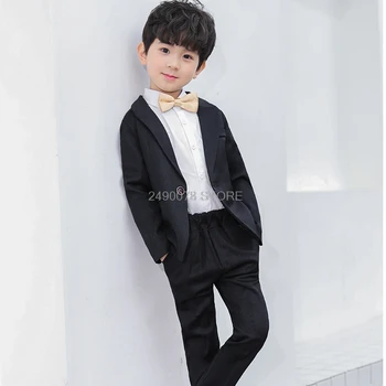 Kvet Chlapci Black Svadobný Oblek Deti Bunda, Nohavice 2ks Oblečenie Set sa Deti Piano Show Výkon 007 Party Šaty, Kostým