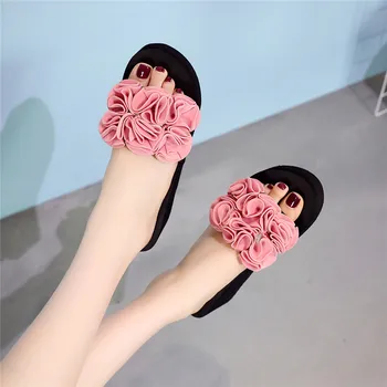 Kvet lete ženy papuče Pohodlie Pláži Ploché Topánky sandále domov dámske Papuče Jazdcov Platforma Topánky Žena 2019