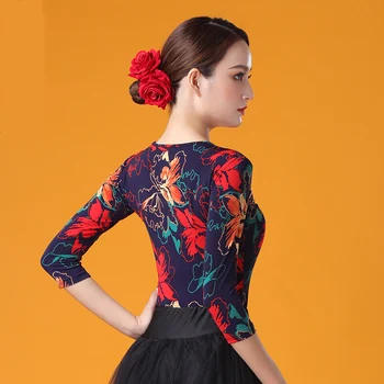 Kvetina tlače Sála Moderného tvaru sexy latinské tanečné oblečenie top pre ženy/female,Tango Kostým Praxi výkon nosenie YU2012