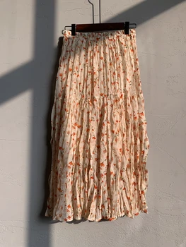 Kvetinový Šifón A-line Skladaná Sukňa Žien Dlhá Sukňa Mujer Lete Roku 2020 Plus Veľkosť Maxi Sukne Vintage Elegantné Sukne Ružová Retro