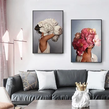 Kvety Dievčatá Wall Art Plátno Na Maľovanie Nordic Plagát, Obraz, Plagáty A Vytlačí Na Stenu Obrázky Obývacia Izba Domova Bez Rámu