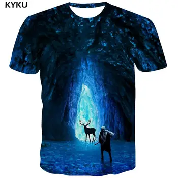 KYKU Značky Jeleň T-shirt Mužov Zvierat Tshirts Bežné Harajuku Anime Šaty Modré tričká 3d Pánske Oblečenie Hip hop v Pohode Streetwear