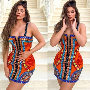 Kylie Jenner Vysokej Kvality Orange Sklzu Mantual Lištovanie Iskrivý Rayon Obväz Elegantné Šaty Club Party Šaty Vestidos