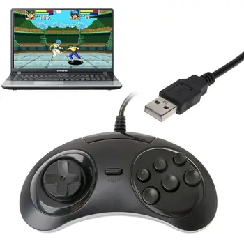 Káblové USB Klasický Gamepad 6 Tlačidiel Herný ovládač Joypad Rukoväť pre sega MD2