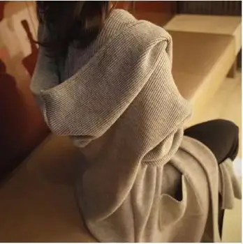 Kórea jeseň a v zime sa ženy je nové voľné veľké veľkosti pletený sveter sveter s dlhým rukávom s kapucňou kabát