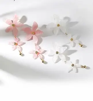 Kórea, Ružové a Biele Arcylic Kvet, Kvapka Náušnice pre Ženy, Dievčatá Roztomilý Dvojvrstvové Kvetinový Dlho Visieť Náušnice Strany Svadobné Šperky
