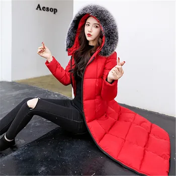 Kórejská verzia nové zimné kapucňou veľké kožušiny golier slim zahusťovanie bola tenká high-end plus veľkosť dole látková bunda