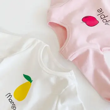 Kórejské Deti Jeden Kus Kombinézu Unisex Novorodenca Oblečenie Na Jeseň Dlhý Rukáv Apple/Mango Dieťa Boys Dievča Onesie Jumpsuit+Luk Klobúk