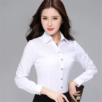 Kórejské Ženy Košele Ženy Dlhý Rukáv Košele Office Lady V Krku Biele Tričko Žena Prekladané Topy, Blúzky, Plus Veľkosť Dámy Topy 3XL