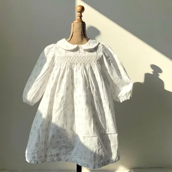Kórejský Dievčatká Smocked Šaty Deti Kvetinový Romper Sestra Zodpovedajúce Oblečenie Twin Oblečenie Novonarodené Dievčatká Ručne Vyrábané Smocking Šaty