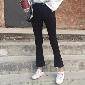 Kórejský Módne Vysoký Pás Svetlice Ženy Jeans Denim Nohavice Bavlna Vintage Ženy Slim Jar Chudá Džínsy