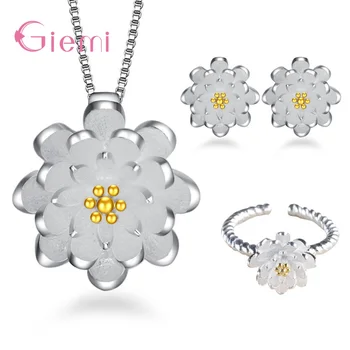 Kórejský Trend Svadobné Šperky, Zásnubné Sady 925 Sterling Silver Ring Náhrdelníky Náušnice Pre Ženy, Lotosový Kvet Otvára Anillos