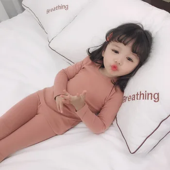 Kórejský štýl 2019 Jar chlapci dievčatá čistej bavlny, Vlny lycra farbou Pajama Sady deti oblečenie nastaviť topy a nohavice 2ks vyhovuje