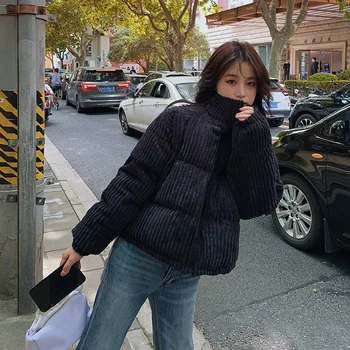 Kórejský Štýl 2020 Zimné Menčester krátka Bunda pre ženy Black Voľné coats bežné chlieb teplé dievča nadrozmerná kabát hrubé parkas