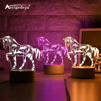 Kôň 3D Čítanie Tvorivé 3 Farby Nočné Svetlo Novinka Ilúziu, Nočné Lampy Ilúziu, stolná Lampa Pre Domáce Dekoratívne Svetlo EÚ/USA