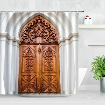 Kúpeľňa Nepremokavé Sprchový Záves Sady Marocký Dávnych Architektonický Návrh Kamenné Dvere Tlač Polyester Domova Záclony