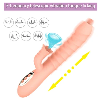 Kúrenie Teleskopická Dildo Vibrátor Jazyk Lízanie Vagíny, Klitorisu Stimulátor G-Spot Vibrátor Žena Masturbator Sexuálnu Hračku Pre Ženy