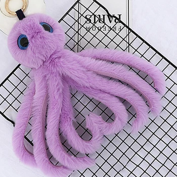 Kúzlo 2019 Roztomilý Octopus Keychains Ženy Pompom Umelé Rex Králik Kožušiny Auto Krúžok Na Dlhý Strapec Načechraný Prívesok Na Taška Šperky