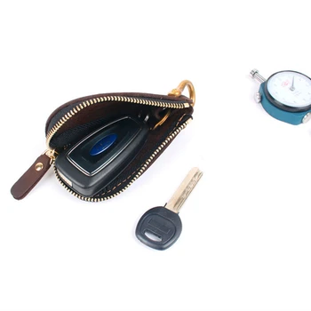 Kľúčové peňaženka pre mužov modrá ročník Japonsko kľúča Vozidla prípade pre mužov a ženy zips prvá vrstva z hovädzej kože Ručne stručne dizajn