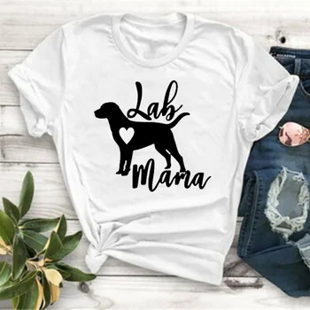 Lab Mama Labrador Retriever T-Shirt Písmená Tlačené Ženy O-Krku Bežné Bavlna Funny T-Shirt Cute Pet Lover Tričko Psa Mama Čaj