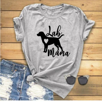 Lab Mama Labrador Retriever T-Shirt Písmená Tlačené Ženy O-Krku Bežné Bavlna Funny T-Shirt Cute Pet Lover Tričko Psa Mama Čaj