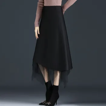 Lady gázy priadza sukne dámske pol sukne nové módne reverzibilné skladaná sukňa strednej dĺžky čierne sukne pre mladých žien BSQ018