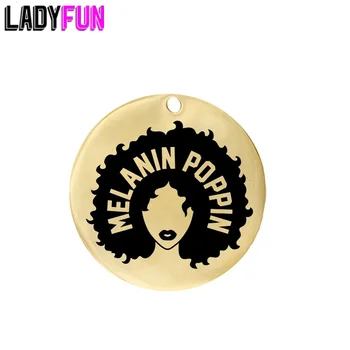 Ladyfun Melanínu, Poppin Afro Dievča Prívesok Charm Kolo Disk 25 mm Black Afro Lady Darčeky zobrazili kľúčové tlačidlá Pre Šperky Robiť
