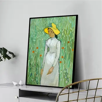 Laeacco Dievča v Bielom Van Gogh Plátne Obrazy Replika Na Stenu Impresionistické Obrazy Pre Obývacia Izba Cuadros