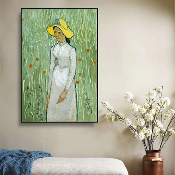 Laeacco Dievča v Bielom Van Gogh Plátne Obrazy Replika Na Stenu Impresionistické Obrazy Pre Obývacia Izba Cuadros