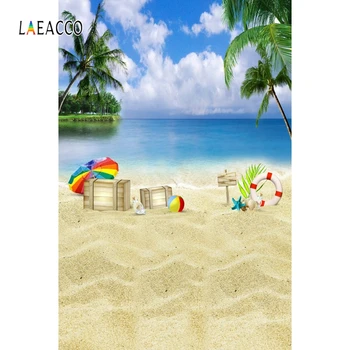 Laeacco Lete Photophone Sea Palms Beach Stromy Plávanie Krúžok Parasol Fotografie Pozadia Dieťa Portrét Prostredí Prop
