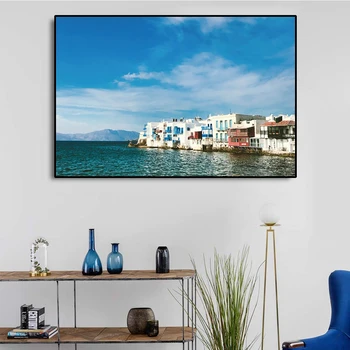 Laeacco Moderné Santorini Hrad Egejského Mora Plátno na Maľovanie Domova Plagát a Vytlačí na Stenu Obrázok Pre Obývacej Miestnosti Dekorácie